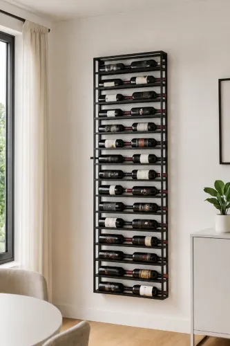 Adega de Parede Industrial 150x75cm Porta Vinhos Suspenso Metalon Preto 20x20 Decorativo