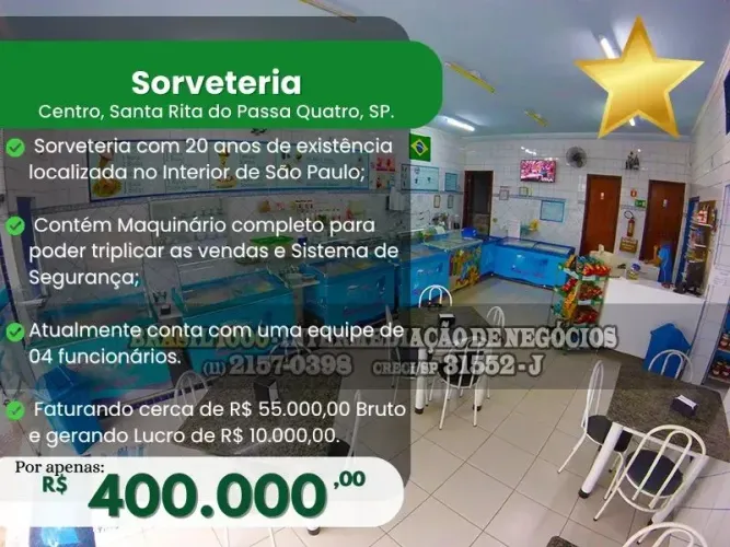 Sorveteria, Centro, Santa Rita do Passa Quatro, SP. (Cód. 104989)