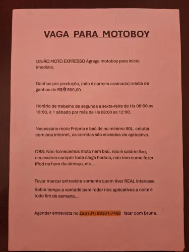 Vaga Motoboy URGENTE