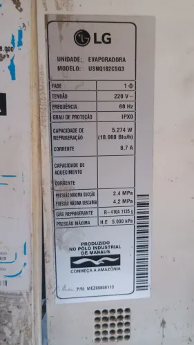 Condensadora split inverter 18 mil BTUs LG inverter 