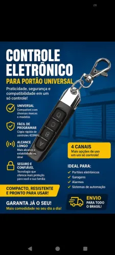 ? Controle de Portão Universal 433MHz - 4 Botões | Fácil Programação | Novo