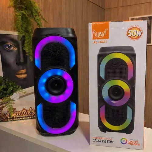 Caixa de Som Bluetooth 50W LED RGB Potente - Nova na Caixa
