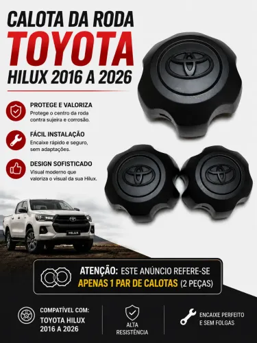 Calota Centro de Roda Toyota Hilux 2016 a 2026 - Par (2 Peças)