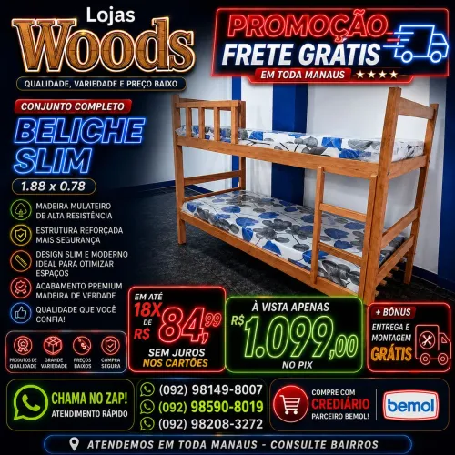 Beliche Madeira + 02 Colchão D20 Novo R$ 1.099,00 Entrega Grátis 
