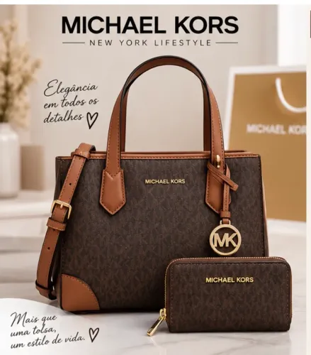Kit Michael Kors Eva XS + Carteira Original - Brown - Lacrado