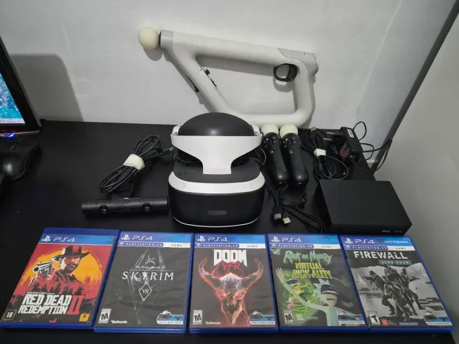 KIT: PS4 FAT 500GB + VR COMPLETO + 3 Controles + 2 Move + Aim