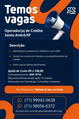 VAGAS CREFAZ OPERADOR DE CRÉDITO
