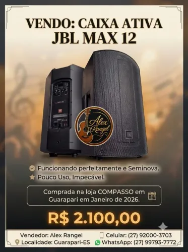 Caixa ativa JBL Max 12 funcionando perfeitamente e seminova.