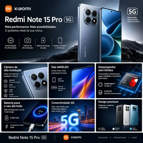 Xiaomi Redmi Note 15 Pro 5G - 512GB / 8GB RAM (Versão Global) - Perfeito Estado
