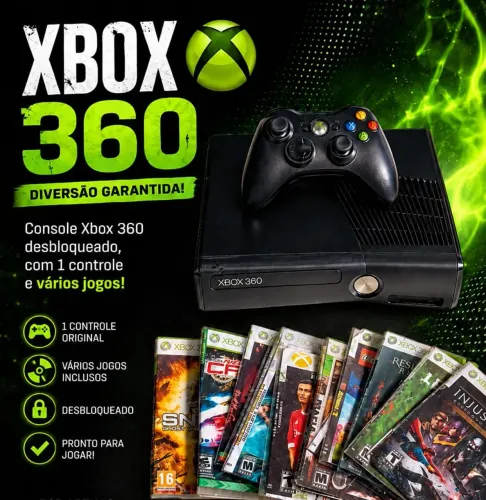 Xbox 360 uma manete e vários jogos