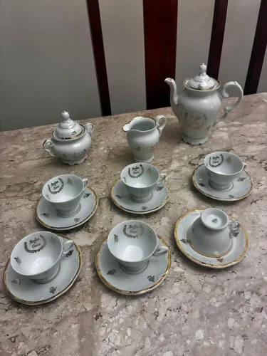 Jogo De Café Porcelana Schmidt Bodas De Ouro Completo Vintage