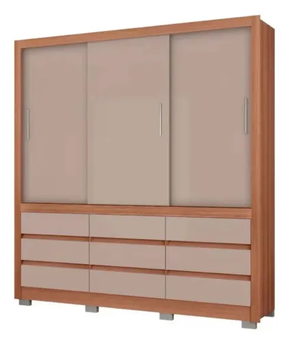 Guarda-roupa Bartira Arezzo Com 3 Portas E 9 Gavetas Cor Avela/ Cappuccino