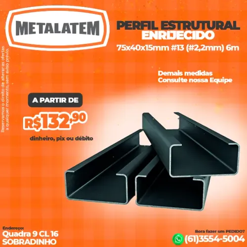 Perfil Enrijecido Estrutural 75x40x15mm #13 (#2,2mm) 6m