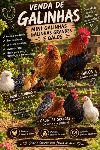 Mini galinhas e galinhas para criação