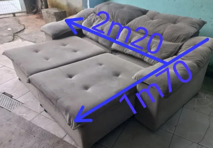 Sofa alto padrão retrátil e reclinavel em tecido suede aveludado cor marrom top