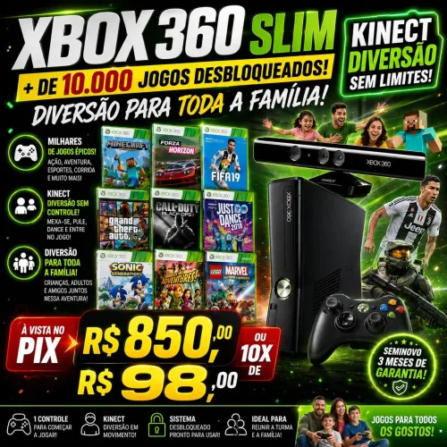Xbox 360 slim com vários jogos e garantia