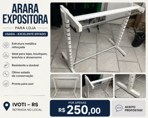 Arara Expositora para Loja com Rodízios - Branca - Excelente Estado