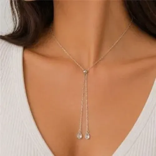 COLAR GRAVATINHA GOTAS DE CRISTAL DE PRATA 925 - 1 ANO DE GARANTIA