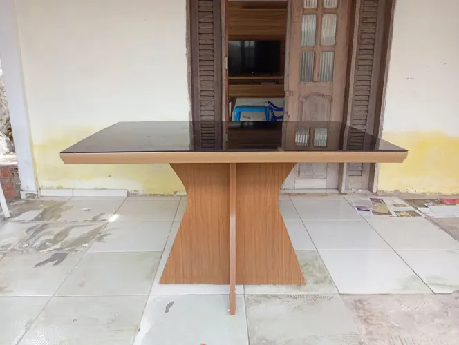 Mesa tampo de vidro 6 lugares