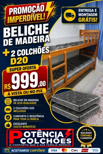 BELICHE MADEIRA+ 2 COLCHÕES SOLTEIRO D20!!!!