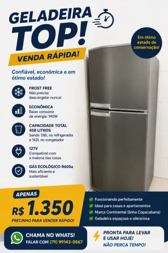 Geladeira Continental Frost Free 458L - Funcionando Perfeitamente - Econômica