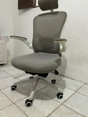Cadeira Ergonómica de Escritório com Apoio de Cabeça e Braços Rebatíveis