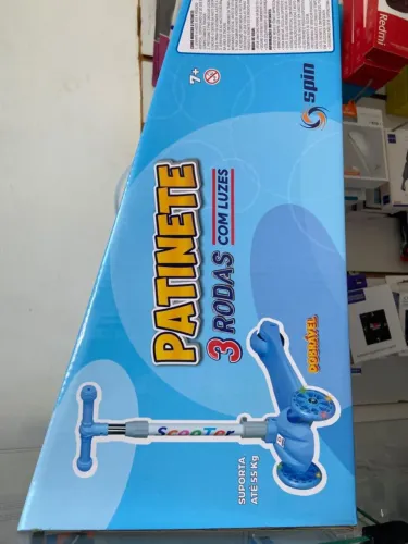 Patinete 3 Rodas com Luzes Dobrável Azul Claro - Spin-Scooter