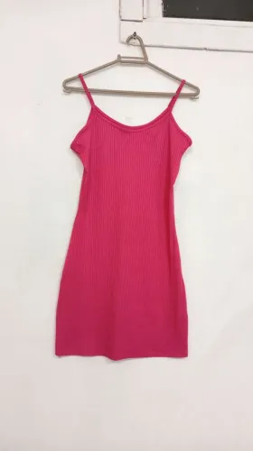 Vestido curto de alça P Rosa canelado