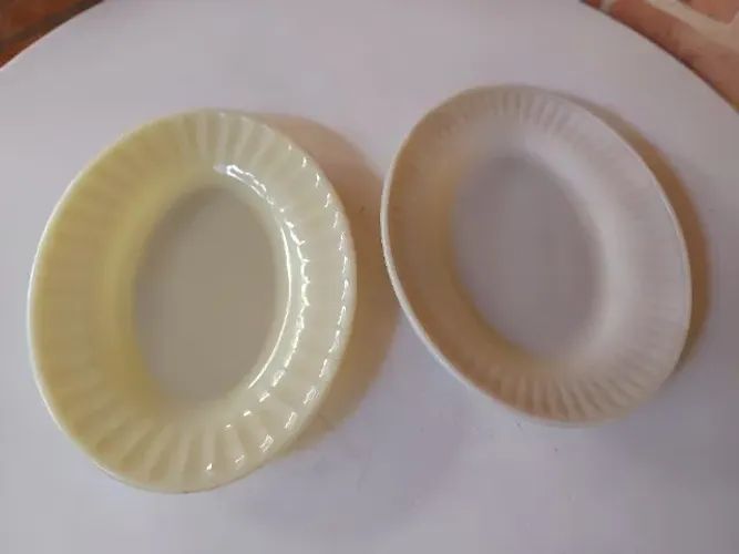 Par Pratos Travessas Ovais Opalina Colorex Vintage Marfim