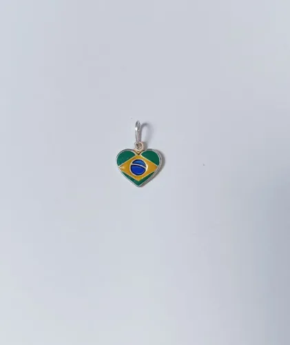 Pingente coração bandeira do Brasil Prata 925 legítima