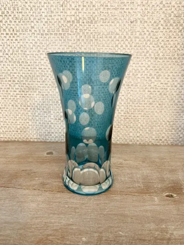 Vaso Le Lis Blanc casa em cristal glass azul com poás lapidados 