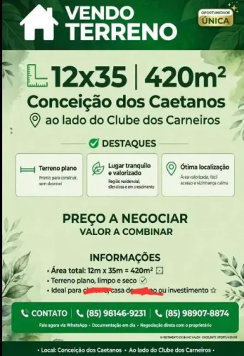 Terreno amplo e de local acessível.