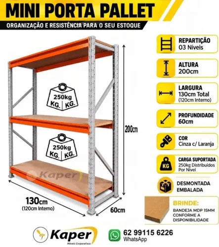 palete 130cm x 200cm x 60cm P60 ( produto novo ) Mini porta palete / estante