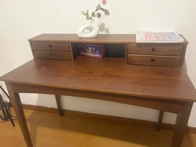 Mesa Escrivaninha Retro Madeira 4 Gavetas 1 Nicho Milano Castanho