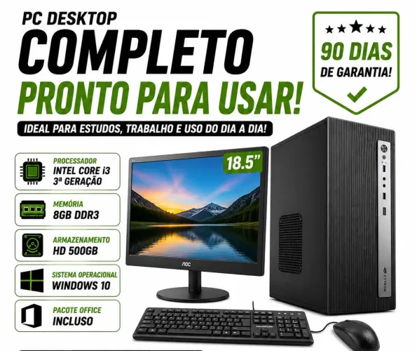 Computador i3 da 3 geração, 8gb de memória, hd 500gb, Windows 10 + pacote Office