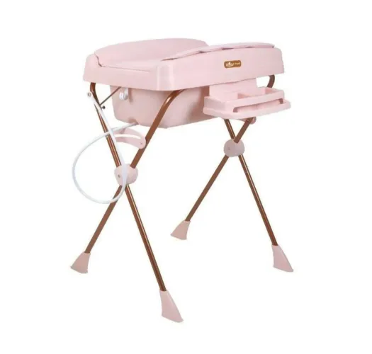 Banheira Burigotto Rosa com Suporte, Trocador e Redutor de Banho