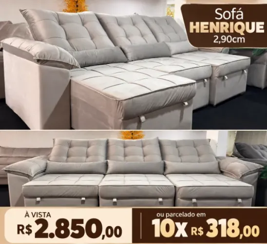 Sofá Henrique 2,90cm retrátil e reclinável