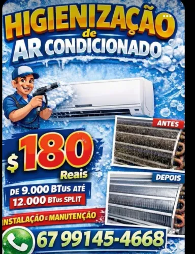 Promoção de higienização de ar condicionado de 9000 a 12.000 BTUs R$ 180,00