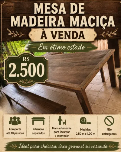 Mesa em madeira maciça usada