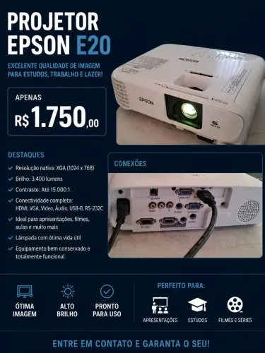 Projetor epson e20 manutenção feita lâmpada 1 ano de garantia