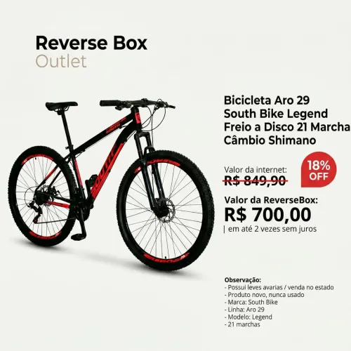 Bicicleta Aro 29" South Bike Legend - Freio a Disco 21 Marchas Câmbio Shimano