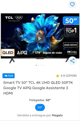 Smart tv TCL QLED 50 polegadas!