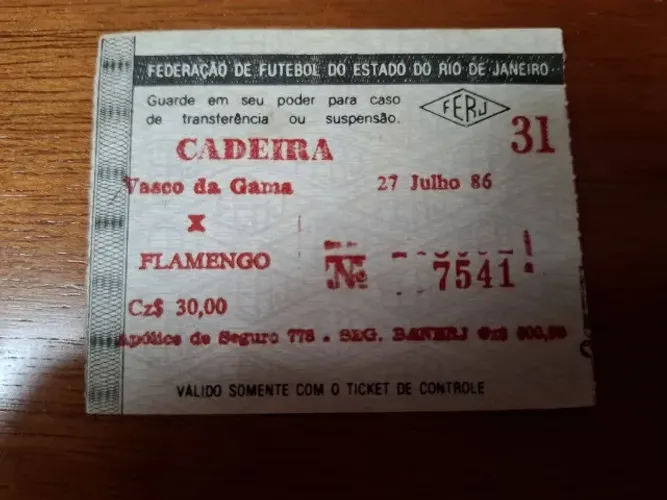 Ingresso usado antigo Flamengo 3x2 Vasco - Final Carioca 1986