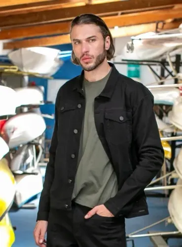 Jaqueta de sarja Schooner preta com bolsos - masculina - tamanho M