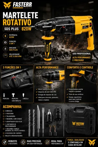 Martelete Rotativo FASTERR TOOLS Profissional com garantia promoção