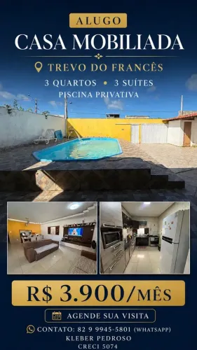 ALUGO CASA 3qts 3suites no Trevo do Frances