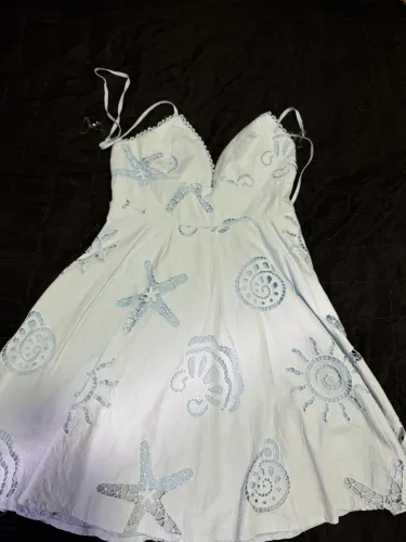 Vestido Curto Estilo Camponesa Azul Feminino Casual