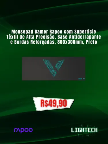 Mousepad Gamer Rapoo, Base Antiderrapante e Bordas Reforçadas, 800x300mm, Preto