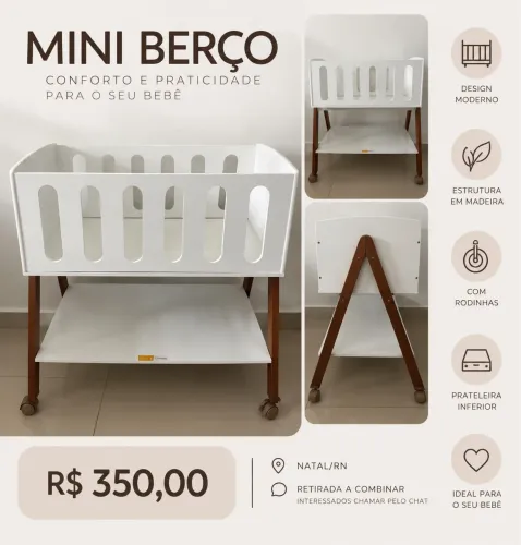 Mini berço branco com rodinhas