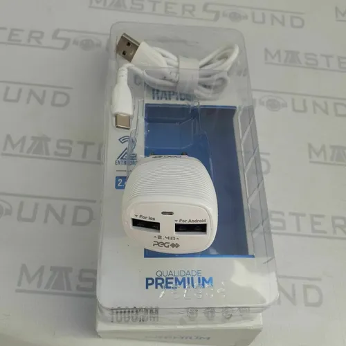 Kit carregador veícular. Com duas entradas usb. Cabo com entrada tipo C. Novo.